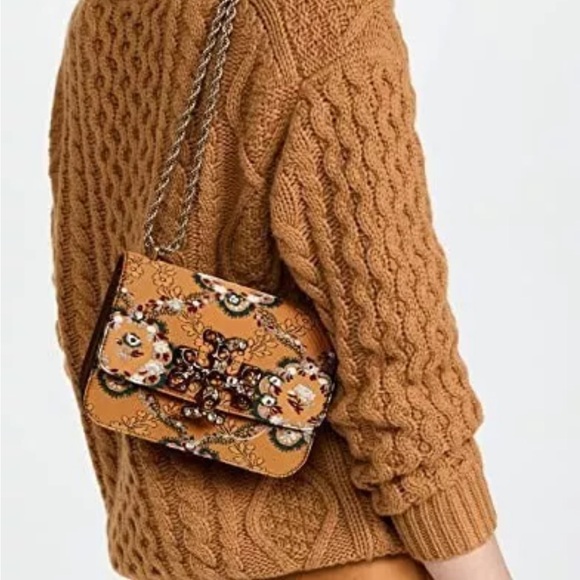 Tory Burch Eleanor Brocade Embroidered Floral Crossbody Bag - Gold - Picture 2 of 11